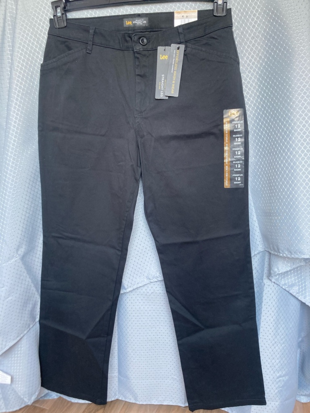 Lee midrise relaxed fit straight leg pant black effortless wash & wear 12 short - Picture 12 of 17